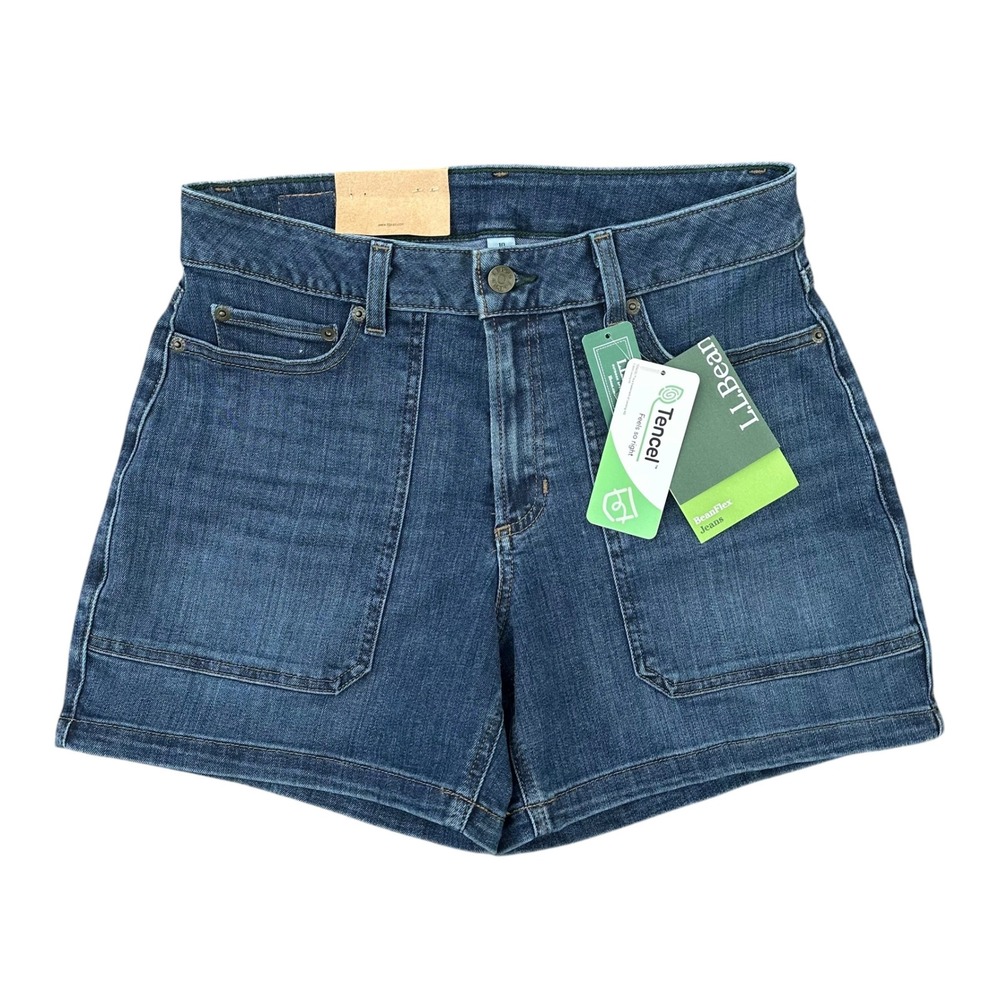 LL Bean Womens 10 Favorite Fit BeanFlex Denim Shorts Stonewashed Blue 517082